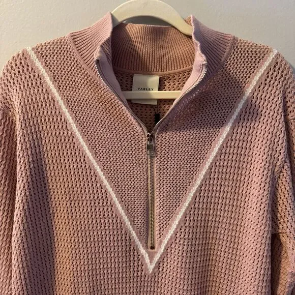 Varley Calva Knit Polo Sweater Pink Mauve V-Neck, Sheer, Small NWT - Picture 5 of 14